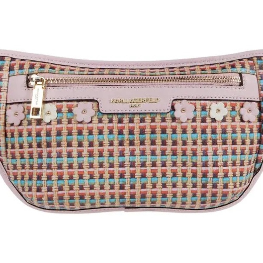 Karl Lagerfeld Paris Tess Belt Bag Multicolor Tweed-Printed Flower Detail